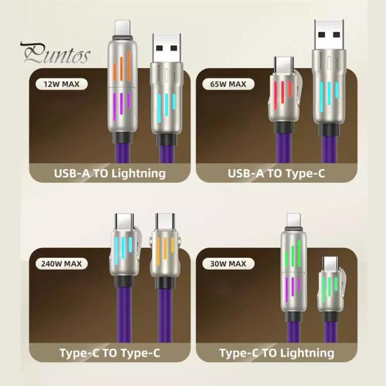 Fast Charging Data Cable 240W Thickened Silicone Charging Cable Multi-Protocol Data Transfer Cable for IPhone Tablets