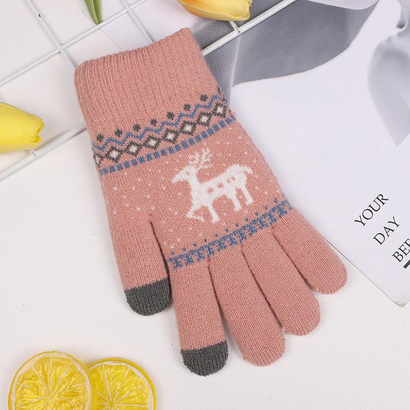 Double-layer Thickened and Velvet Winter Warm Touch-screen Cycling and Driving Anti-cold and Anti-freeze Christmas Deer Knitted Gloves for Men