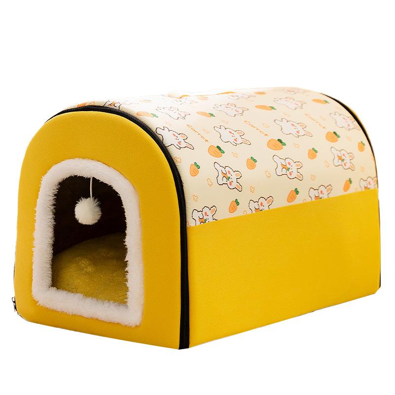 Yellow Colorful All-printed Curved House Kennel for Medium and Large Dogs Semi-enclosed Large Space Warm Pet Dog Kennel Dog Bed