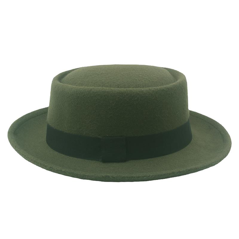 Flat Top Fedoras Jazz Hats For Women Men Solid Color Imitation Woolen Jazz Cap British Style Wide Brim Ladies Bowler Hats Fedora