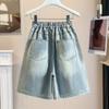 DIMANAF 2026 Summer New Plus Size Women Wide Leg Pants Jeans Shorts Casual Elastic Waist Jeans Pants Denim Cotton Blue