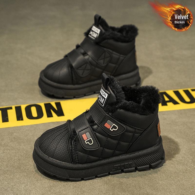 Boys' Winter Cotton Snow Boots with Velvet Lining - 2025 Martin Style for Medium & Large Kids