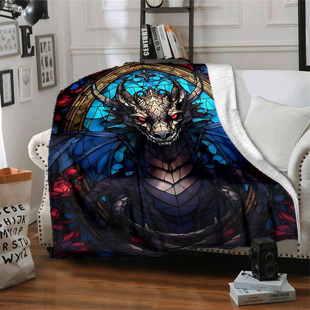 1pc Dragon Stained Art Blanket Lightweight Flannel Blanket Throw Blanket For Sofa, Bed, Travel, Camping, Livingroom, Couch, Chair, And Bed yy250902613