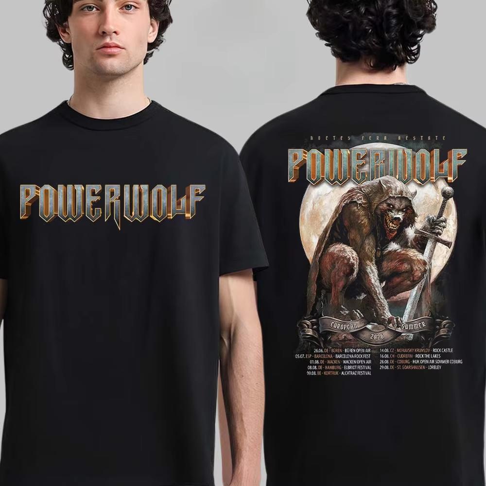 Powerwolf Wolf Supermoon 2026 Graphic Tee Power Metal Streetwear Casual Unisex Top For Fans