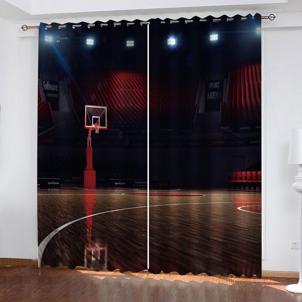 Ready Curtains Cheap 3D Sports Basketball Blakout Curtain, Kids Window Treatment Sets, Bedroom Curtains For Living Room