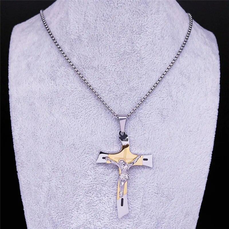 Crucifix Crucifix Crucifix din oțel inoxidabil Colier cu pandantiv cu mai multe straturi Colier de culoare aur argint pentru bărbați Bijuterii collier homme NXH43S02