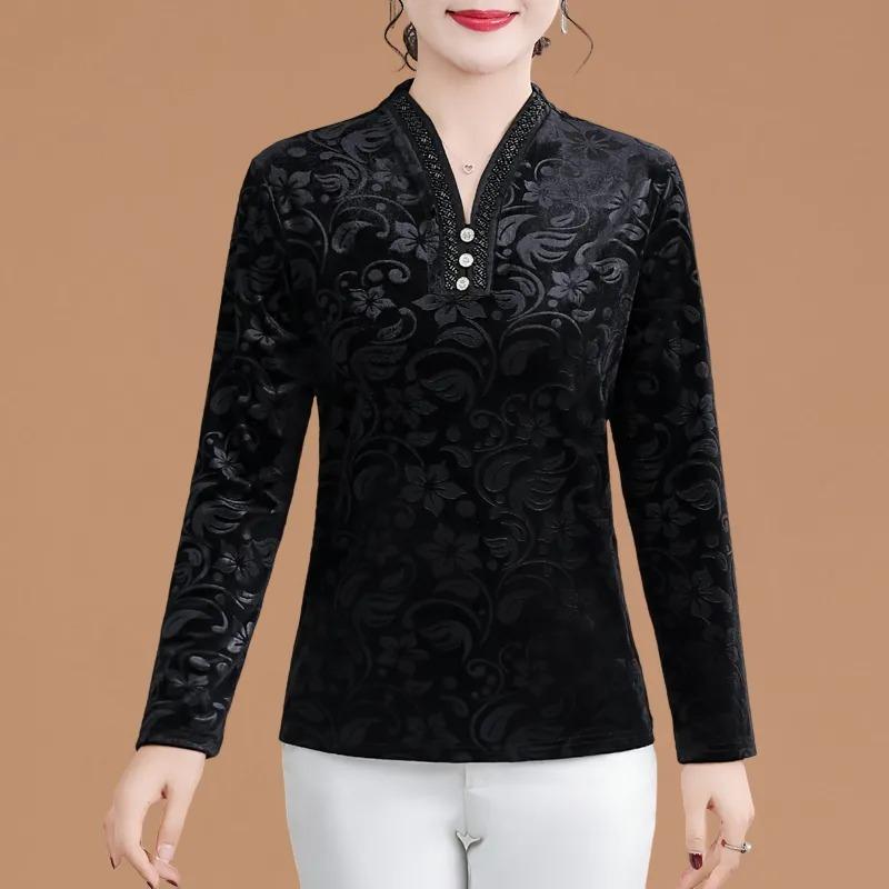 Autumn Fashion Style Bottoming Shirt New Fashion Age-reducing Long-sleeved Top for Middle-aged and Elderly Women