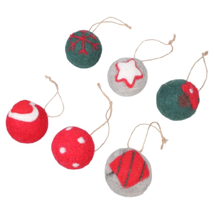 6pcs Felt Christmas Ball Pendant Star Tree Front Door Window Wall Decoration