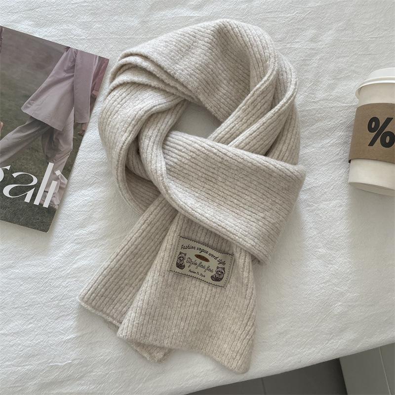 Korean version contains knitted wool solid color scarf women's winter thickened warm versatile high sense white scarf tide