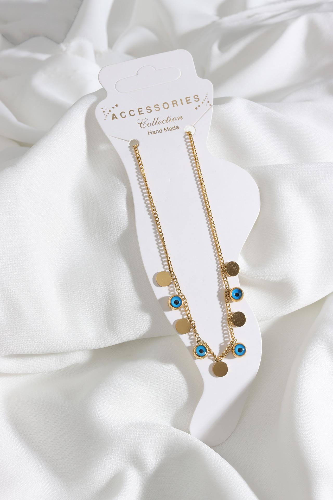 

Золотой браслет со стальным сглазом и пайетками