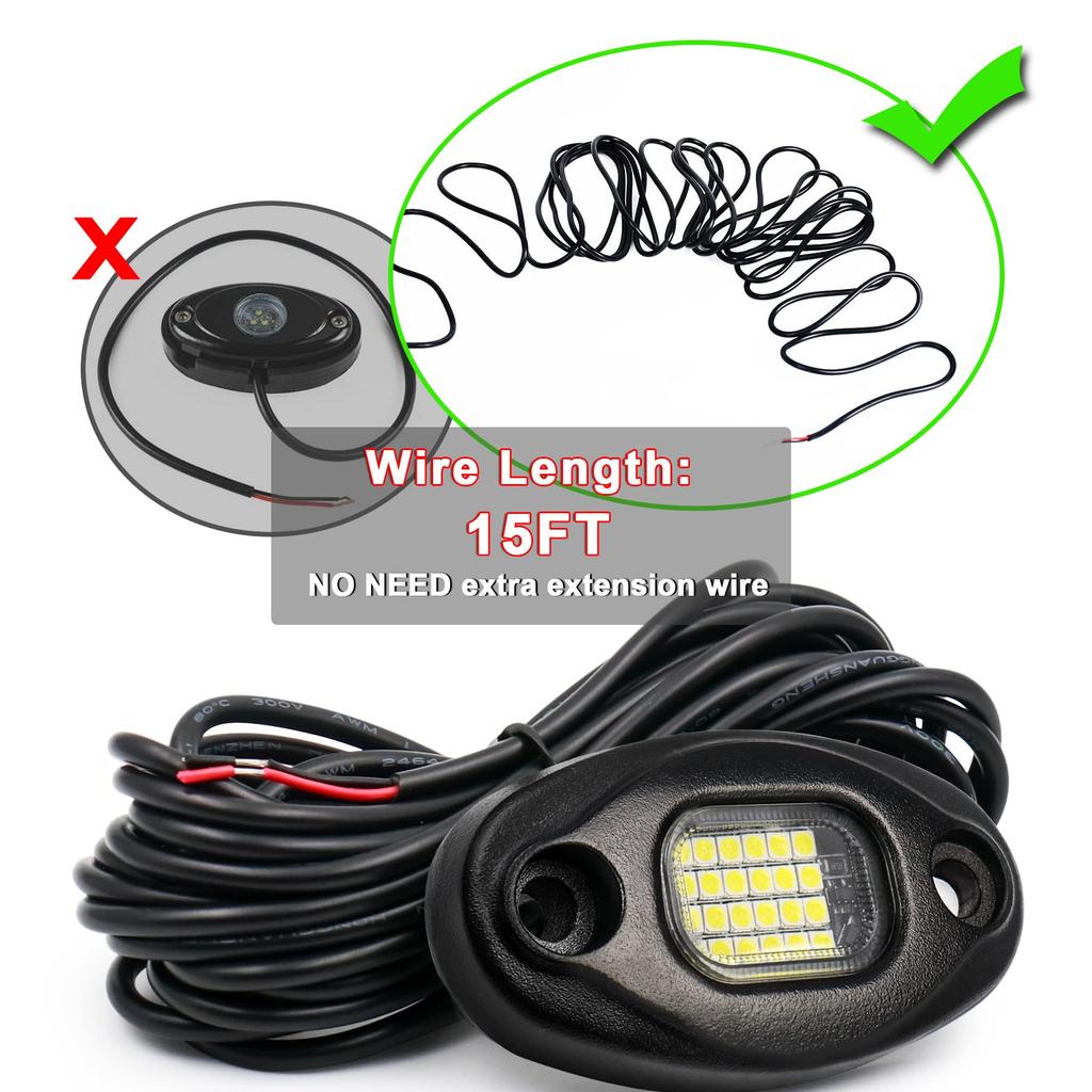 White Rock Lights, 4 Pcs ALIGZ Lock Lights with 15ft Wiring Harness White Under
