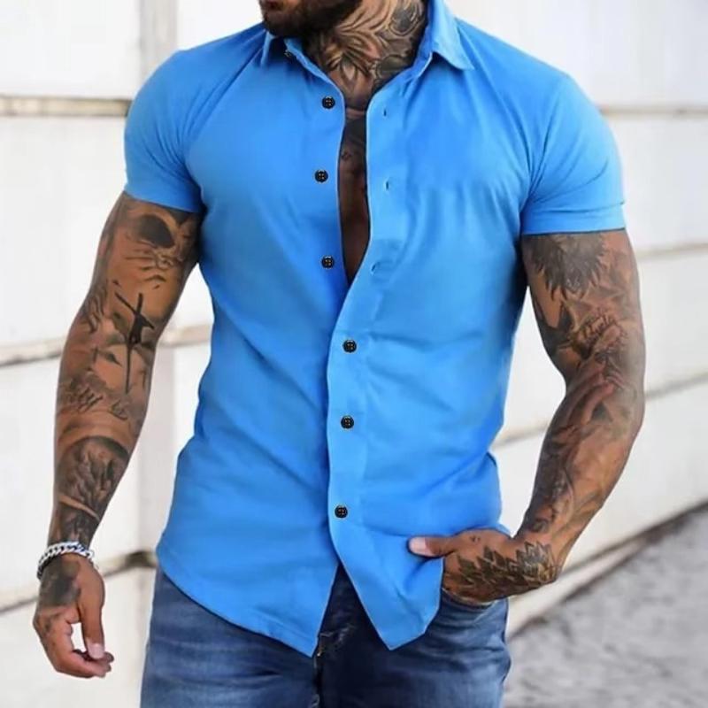 Camicia Casual da Uomo Semplice Estiva a Maniche Corte Colore Unico Giovanile Trendy Sportiva Stile Sottile