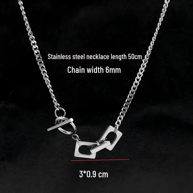 Unisex Titanium Steel OT Buckle Necklace - Trendy Hip Hop Clavicle Chain for Men & Women, Patchwork Streetwear Elements.