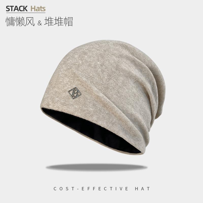 Metal Label Small Pile Hat Seasonal Cold Protection Confinement Hat Warm Ear Protection Big Head Circumference Showing Face Small Pullover Hat