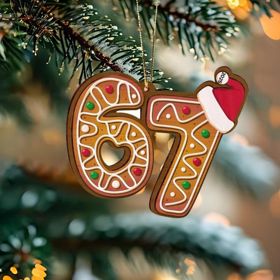 2 Pcs 67 Christmas Ornaments Funny Six Seven Gingerbread Hanging Ornament Acrylic Holiday Tree Decor Gift for Teens Kids Family Friends Coworkers