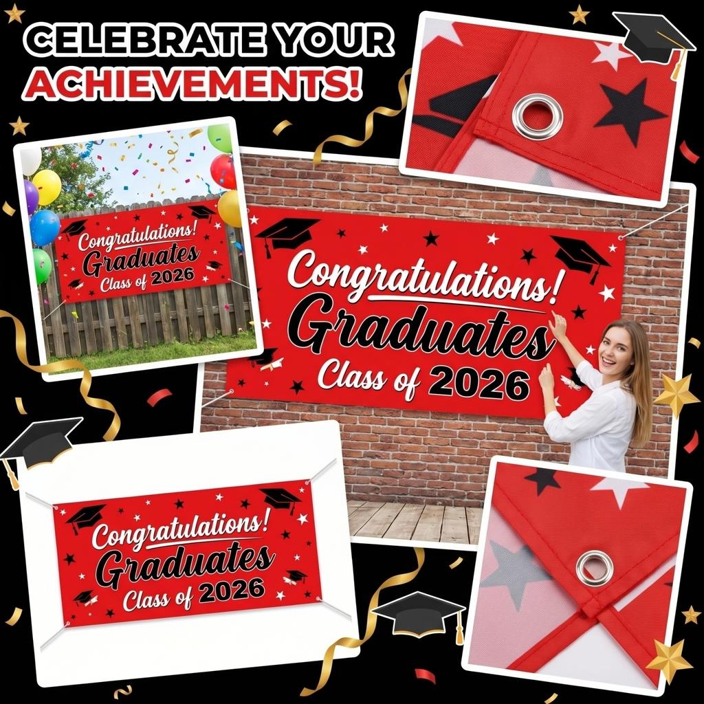 Graduation Banner Class of 2026 Graduation Party Decoration Banner Congrats Graduates Photo Prop Banner for Graduation Ceremony