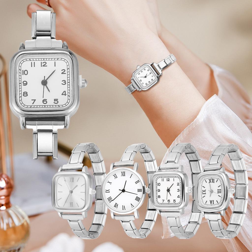 1PCS DIY Square Round Simple Watch Men Women's 9MM Width Italian Elastic Charm Stainless Watch Header Linker Bracelet Gifts