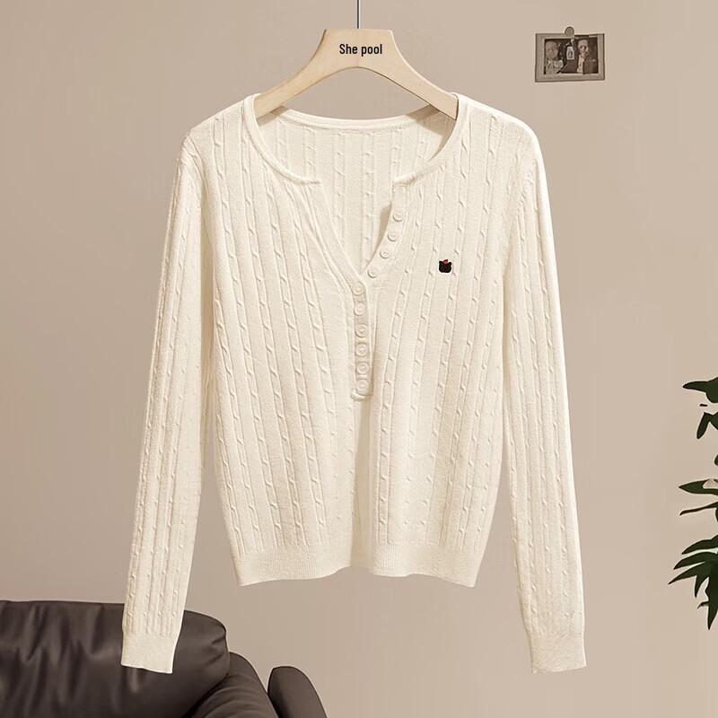 Ta Chi Women s Embroidered Half-Button Cable Knit Top One Size
