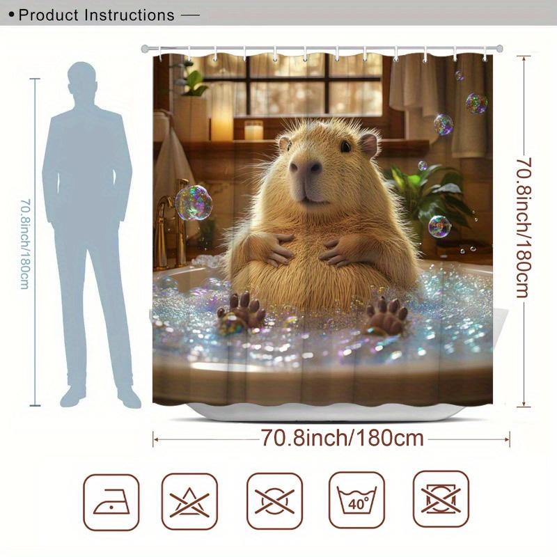1 szt. Puszysta Kapibara Zasłona Prysznicowa - Hiperrealistyczne CGI, Bąbelki, Łagodny Wyraz, 70,8x70,8", Poliester, Zmywalna