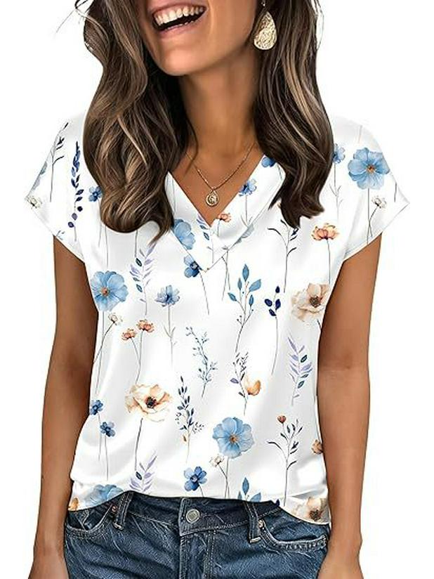 2026 Vår/Sommar Elegant Silke V-ringad Kortärmad Dam T-shirt