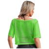 Damen Neon 80er Disco Fischernetz T-Shirt Kurzarm Ausgeschnitten Netz Crop Top
