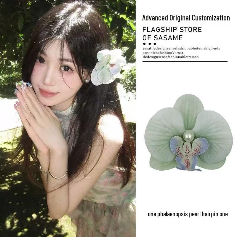 Phalaenopsis Forest Style Hairpin - Women's Side Ponytail Flower Clip for Bangs
