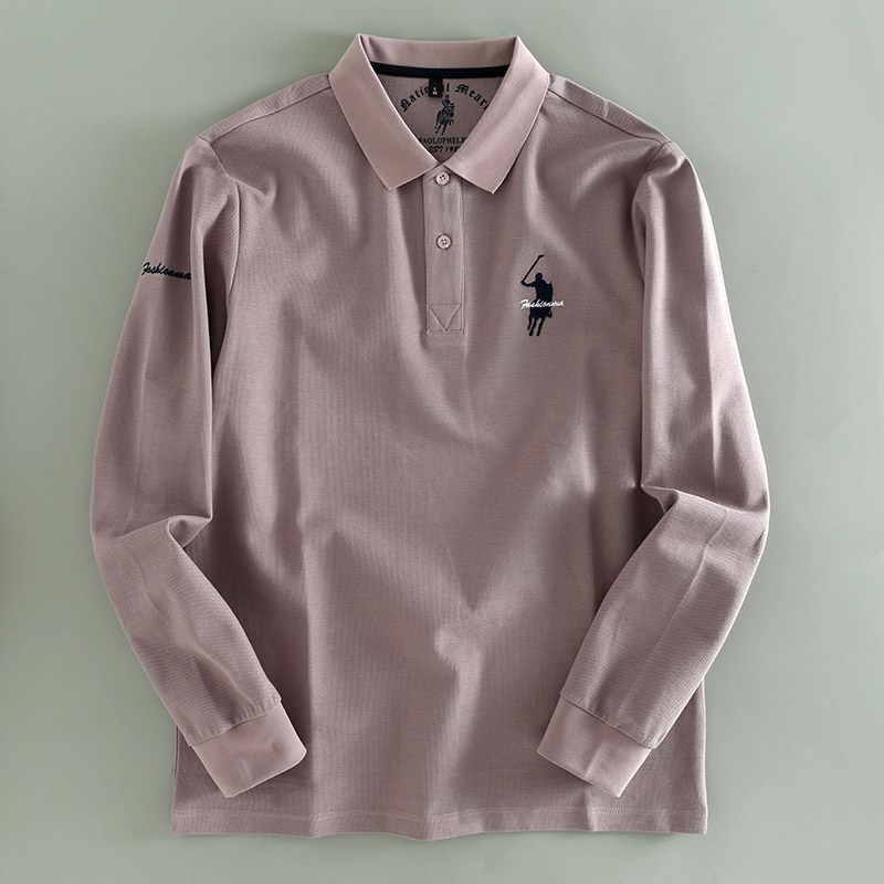 Foreign Trade Export Overplus Order Men's Long sleeve Polo Shirt Men's Lapel Embroidery Light Business Fashion Top Fashion Brand Bottoming Shirt