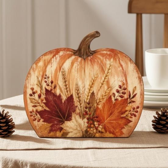 Desktop Decorative Wood Signs Thanksgiving Fall Pumpkin Table Decoration, Rustic Block Wooden Sign, Autumn Vintage Decor Farmhouse Tabletop