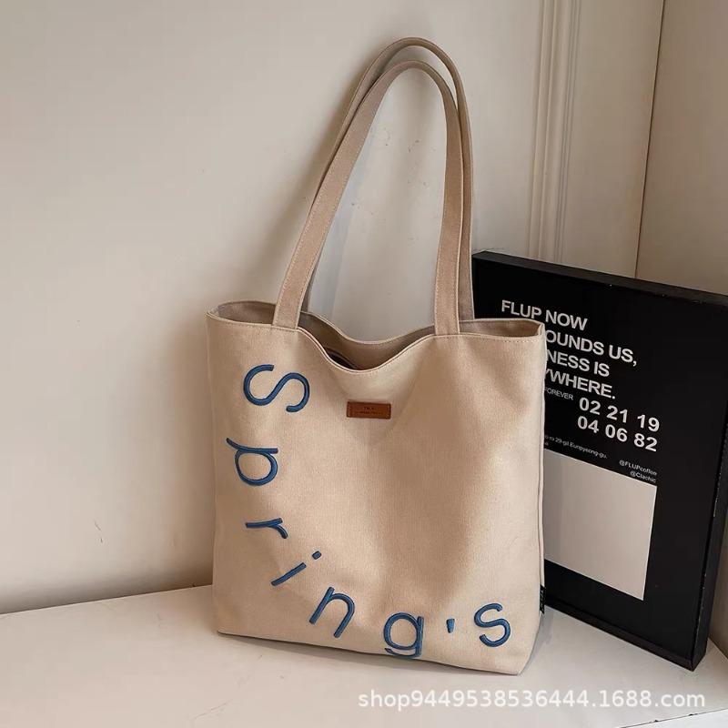 Embroidered crossbody letter canvas bag women's casual large capacity shoulder tote versatile student class tote bag