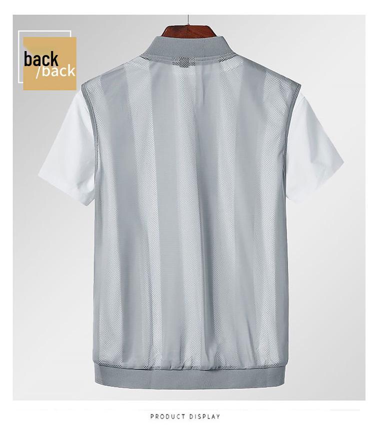 Men's Plus Size Breathable Mesh Stand-Up Collar Vest with Multi-Pocket Design