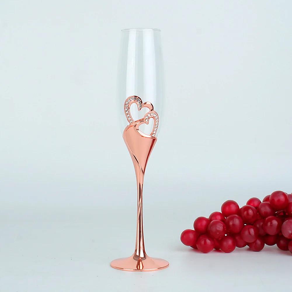 Rose Gold Champagne Glass High-footed Set Glass Wedding Gift To the Glass Heart-shaped Diamond Crystal Glass Red Wine Glass