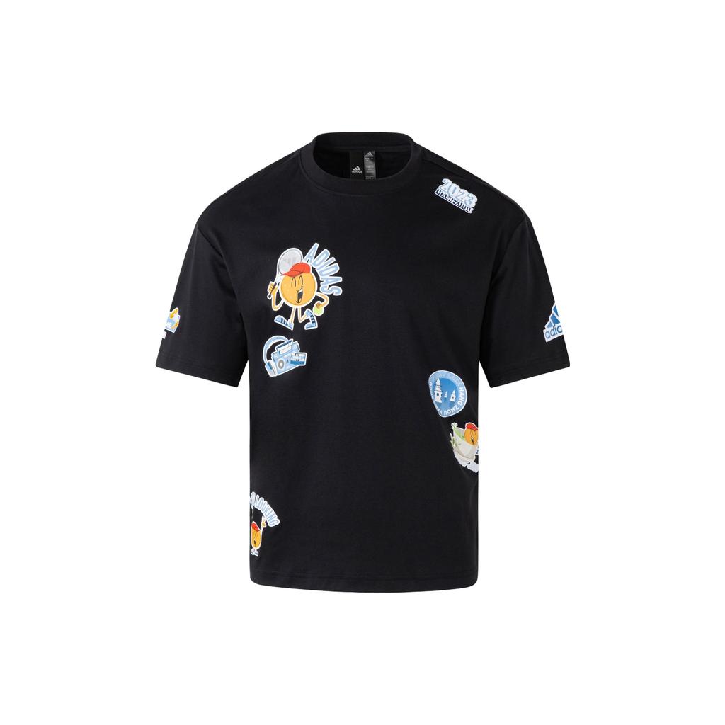 Adidas Hangzhou Wuyibing Cartoon Print Casual Sport Round Neck T-Shirt Unisex Tops Black JE0950