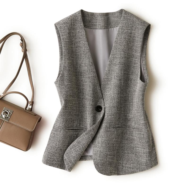 

Gray V-neck Short Vest Women s Jacket Spring and Autumn Workplace Elegant and Generous XXXL сірий