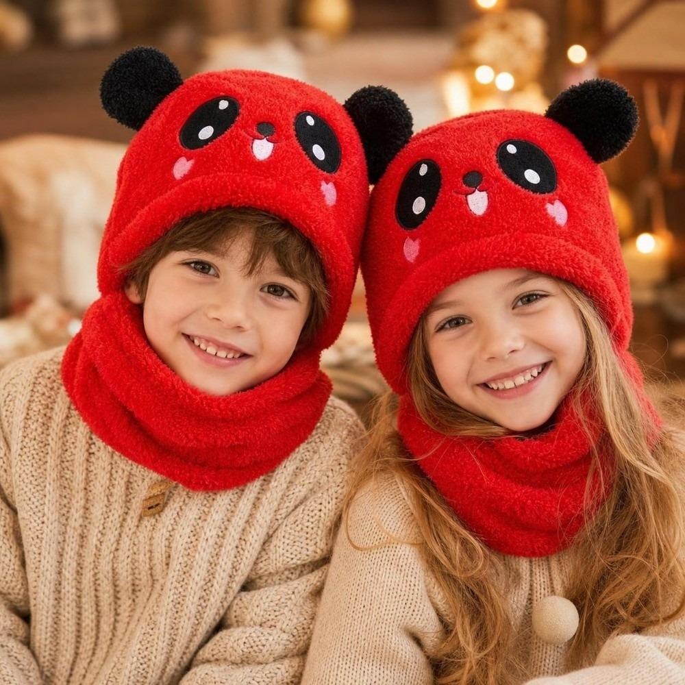 Fleece Children Beanie Caps Cartoon Warm Bonnet Scarf Fashion Kids Plush Hat Outdoor