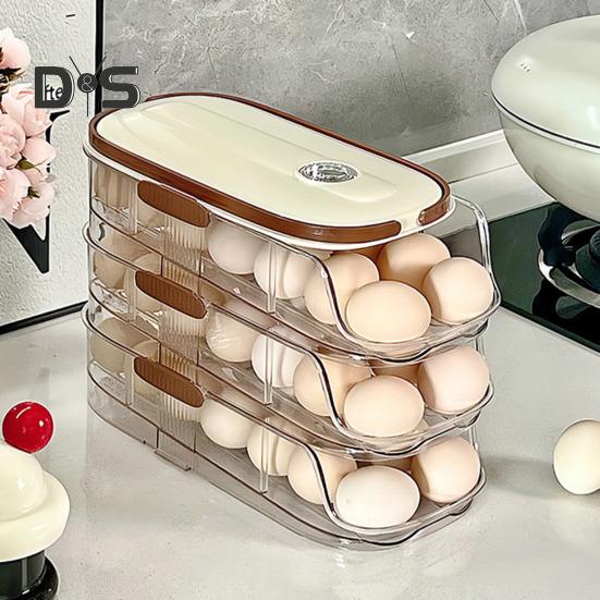Automatic Rolling Egg Container Fridge Storage Box Food Grade BPA Free Transparent Stackable Fridge Organizer with Lid