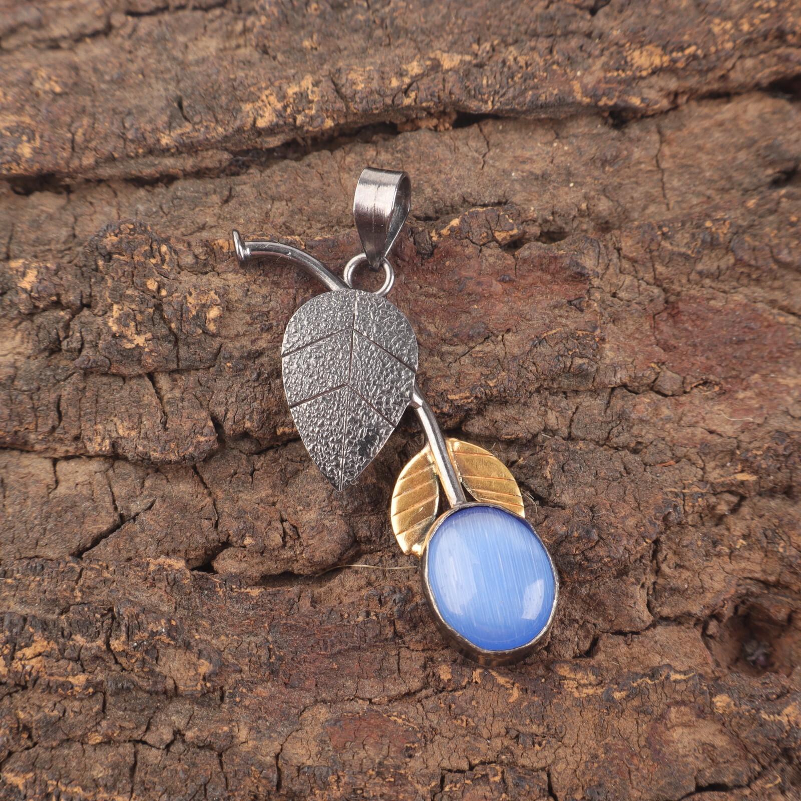 

Natural Dark Blue Cat S Eye Handcrafted Birthday Pendant Jewelry Sterling Silver PP-55-42