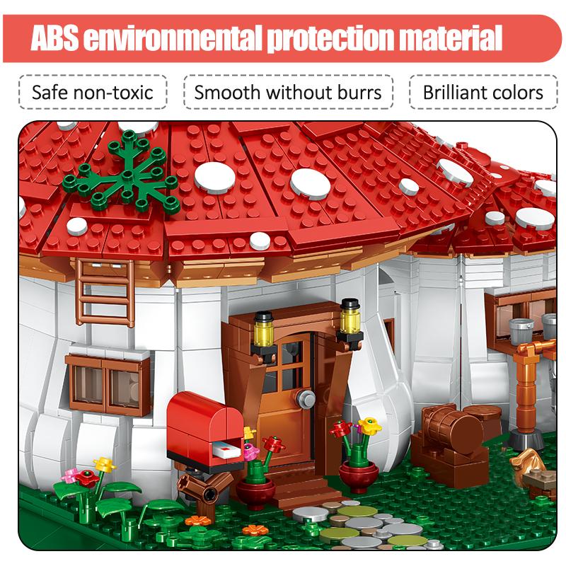 2233pcs City Street View Mini Mushroom House Building Blocks Fairy Tale Dream Architecture Figures Bricks Toys For Kids Gifts