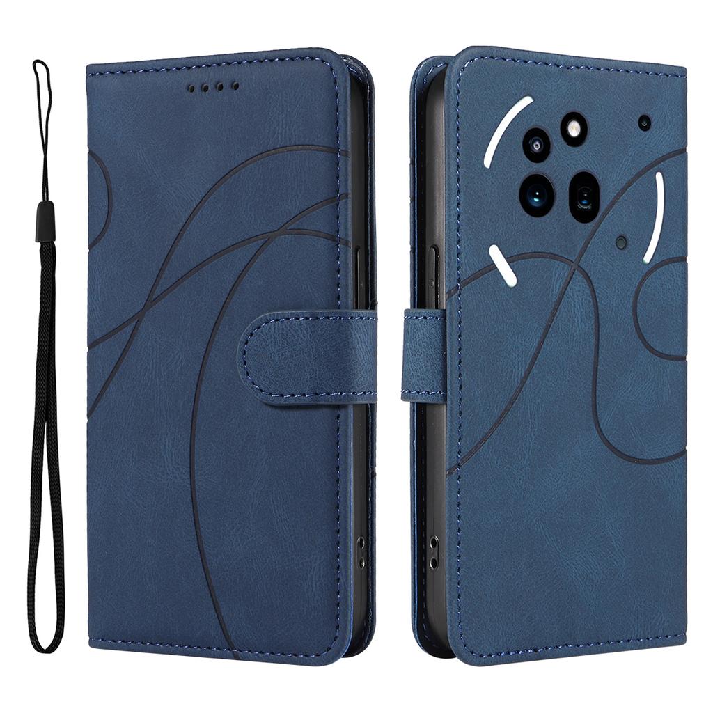 For Nothing Phone (3a) Pro Wallet Case Leather Phone Cover Stand with Curved Line Design -  Black