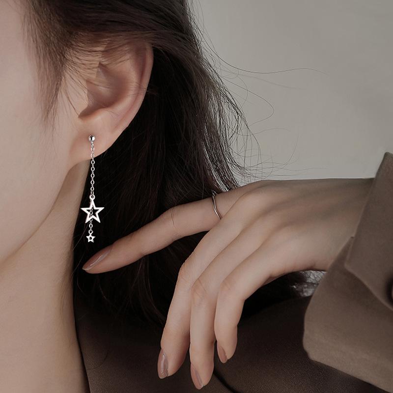 High-End Asymmetrical Star Tassel Earrings with Slim Round Beads