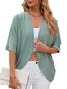 Women's Open Front Three Quarter Sleeve Cardigan Loose Fit Solid Knit Shrug Elegant Casual Hollow Out Kimono Cover Up For Spring Daily Outfit