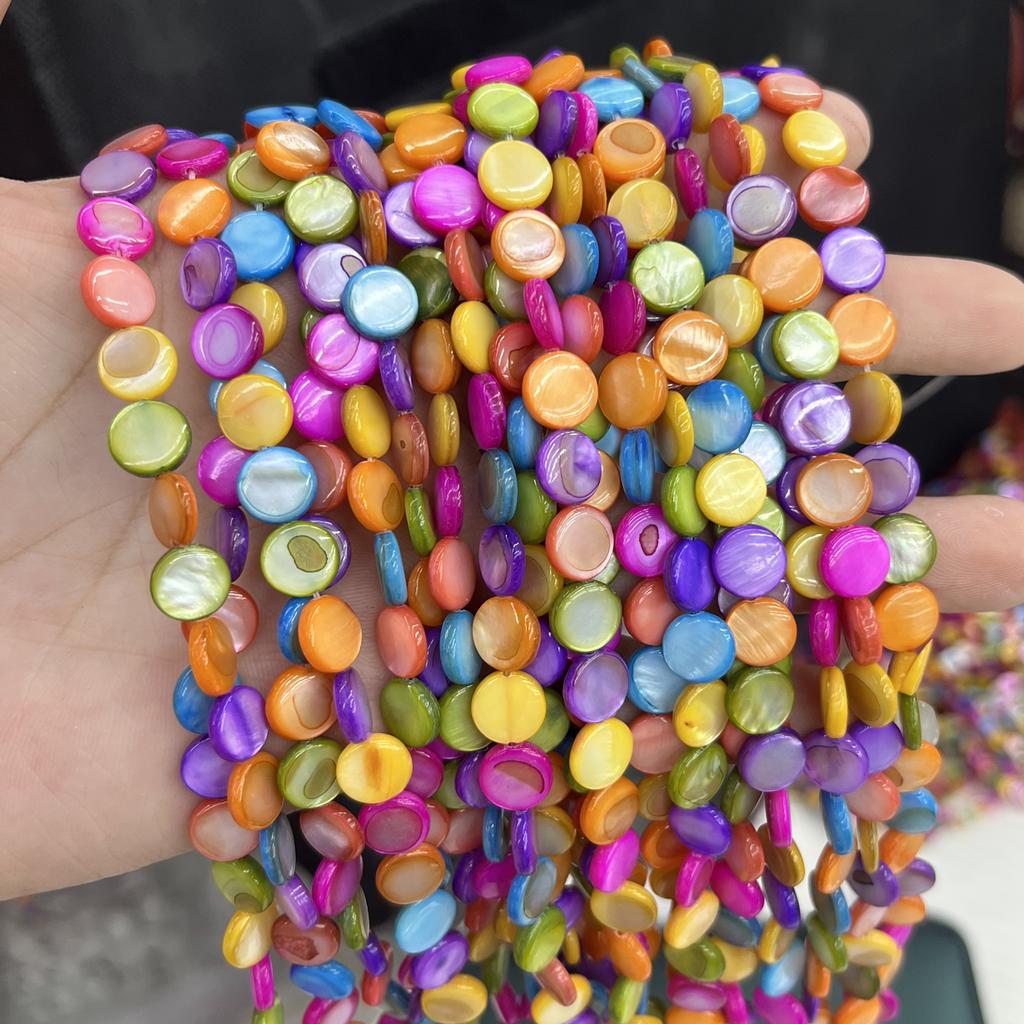 1String, Handmade Round Beads, 6×6mm, 8×8mm, Colourful Natural Shells Loose Spacer Beads for Jewelry Making DIY Necklace Bracelet Accessories, 38cm