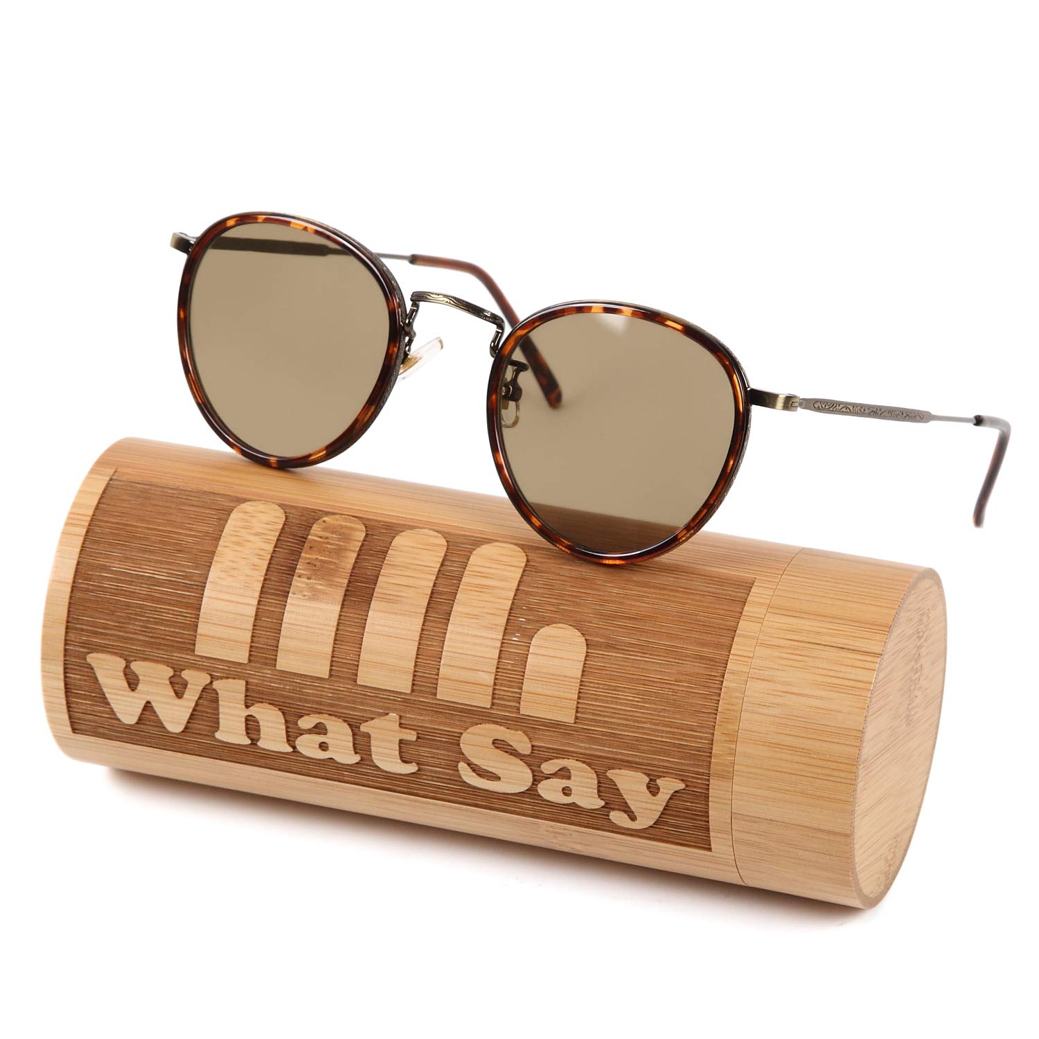 

[What Say] Colored Lens Oval Antique Frame Sunglasses Vintage Asian Fit Trend UV400 Men s & Women s Soft & Hard Case Included (BrownLeopard Antique