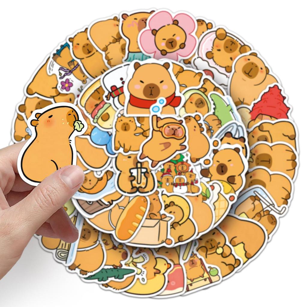 50 Capybara Mochi Waterproof Stickers for Water Bottles, Stationery, Laptops, and Suitcases