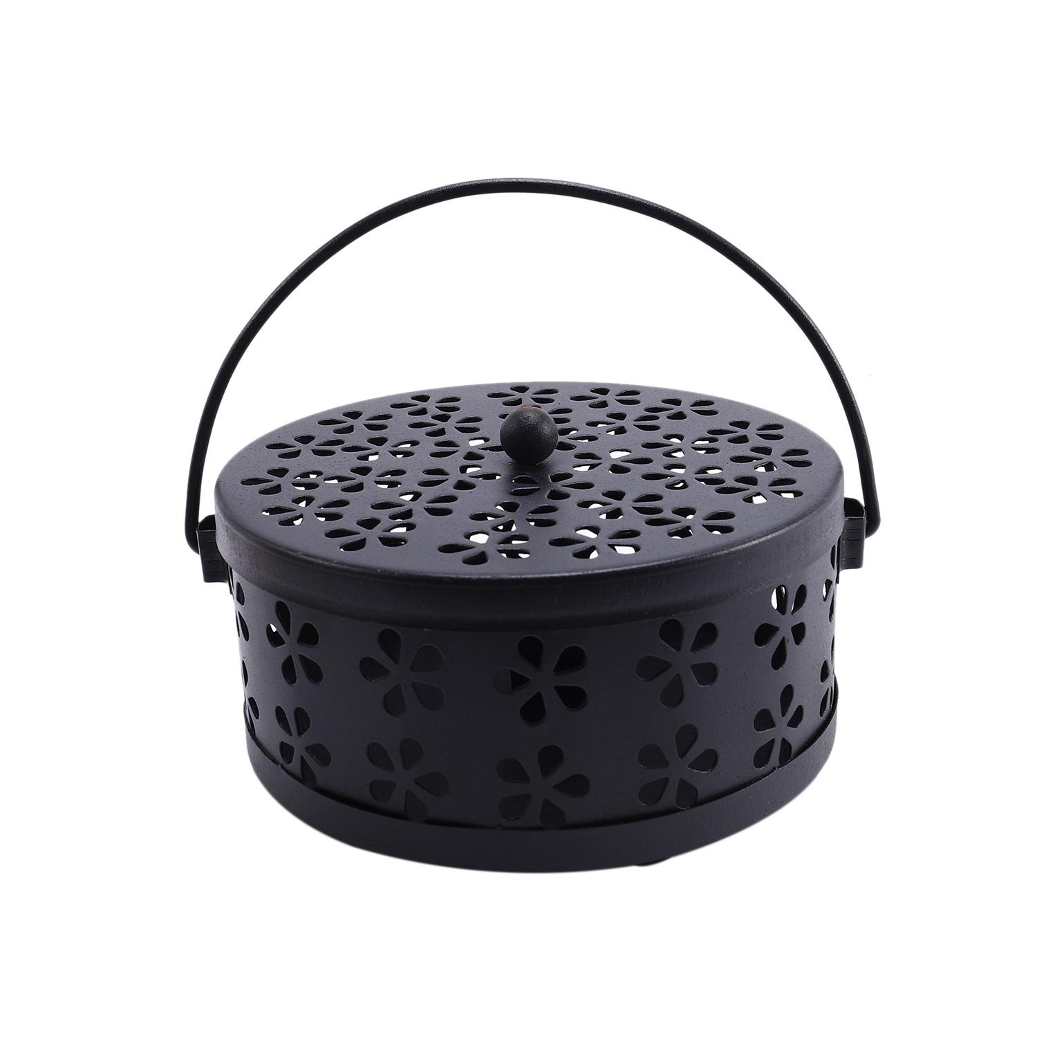 

ABWR-Nordic Retro Metal Hollow Floral Mosquito Coil Holder Garden Burner Mosquito Repellent Box чорний