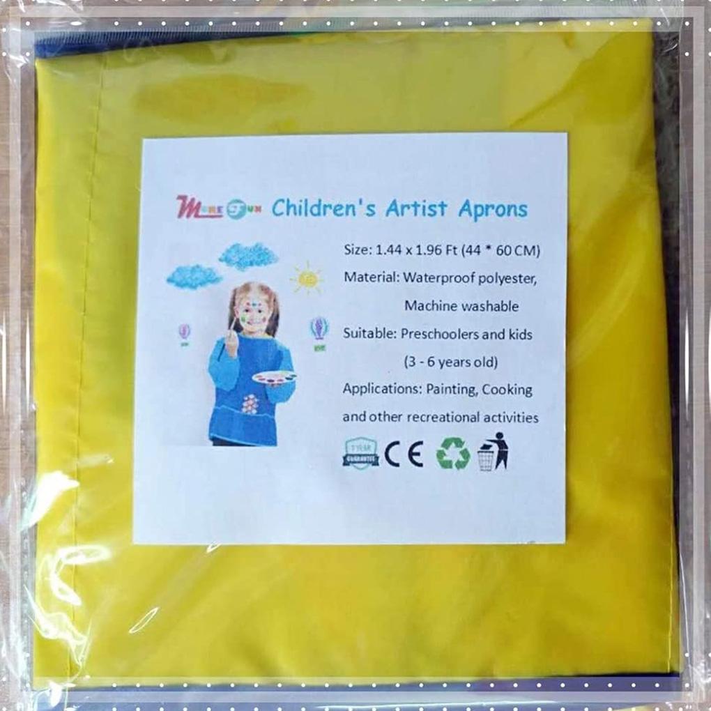 Children Long Sleeve Waterproof Apron Kid Art Craft Painting Cook Feeding