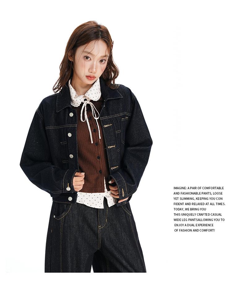 Young Orange Contrast Stitching Denim Jacket – Women's Loose, Slimming, and Versatile Fashion Top