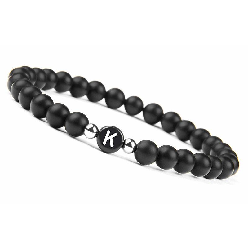 6mm 26 Písmen Náramek Unisex Černý Matný Kámen Korálkový Náramek Ručně Vyráběný DIY Náramek pro Ženy Muže Páry Dárky k Přátelství
