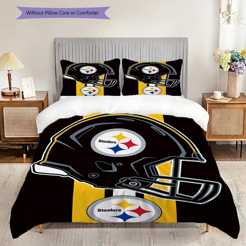 Set Copripiumino Trapuntato con Fantasia Pittsburgh Steelers Federa Decorazione per la Casa Regalo di Compleanno (1 * copripiumino + 2 * federa, senza nucleo)