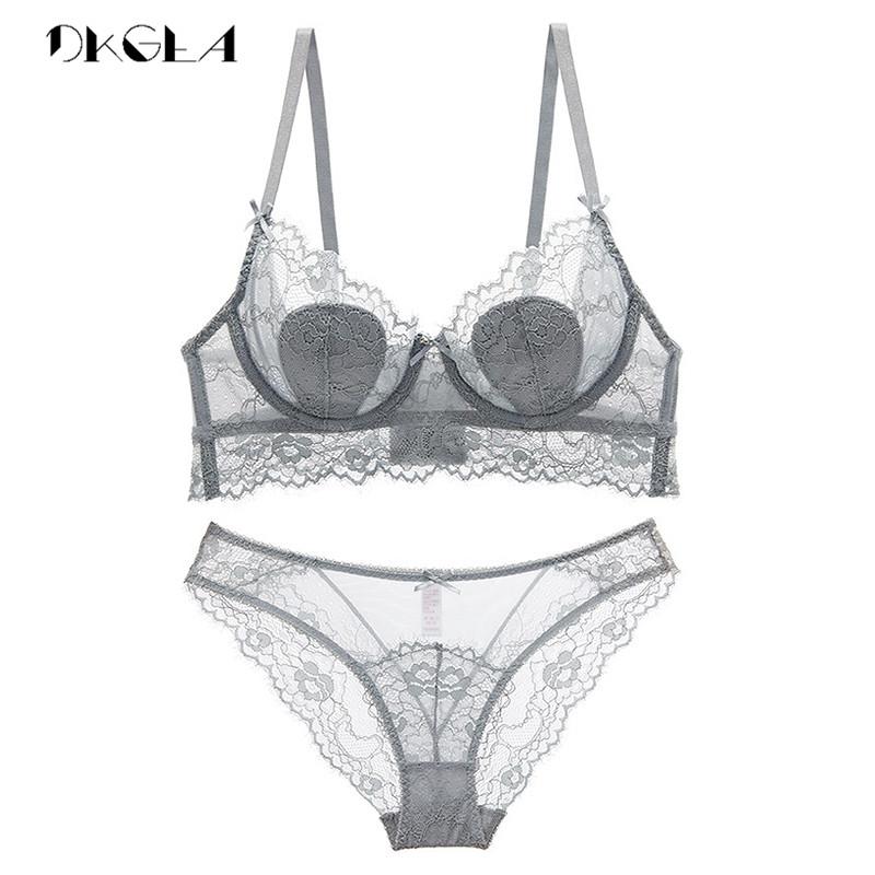 DKGEA Sexy Bra Plus Size Women Underwear Set Lace Transparent Brassiere