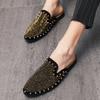 Luxury Trend Men Half Slippers Rock Punk Rivet Rhinestones Shoes Male Casual Mules Moccasins Breathable Loafers Zapatos Hombre